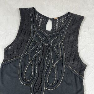 Free‎ People Black Lace Crochet Beaded Peplum Blouse Size XS